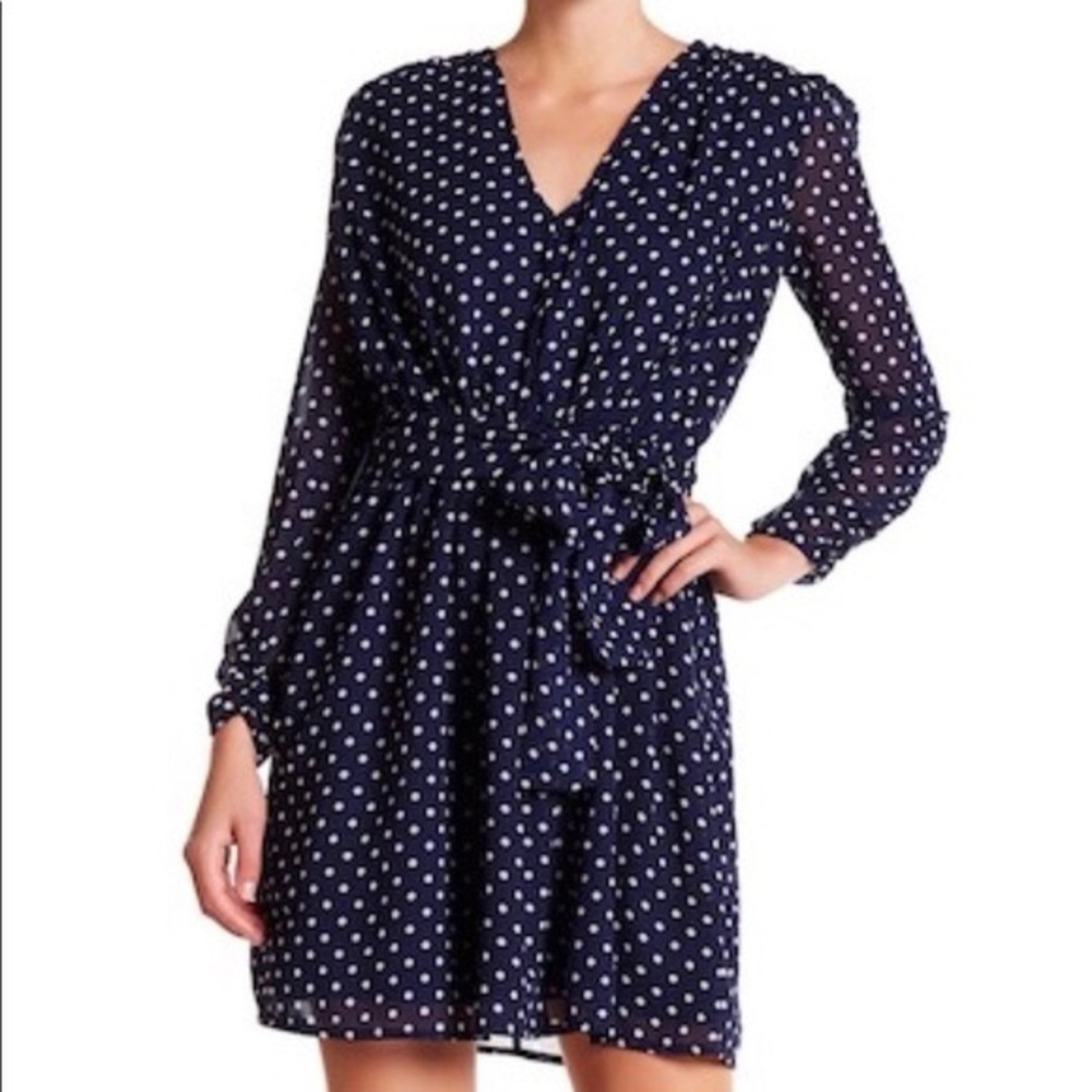 Walter Baker ($270) Navy Polka Dot Long Sleeve Dress | As Is